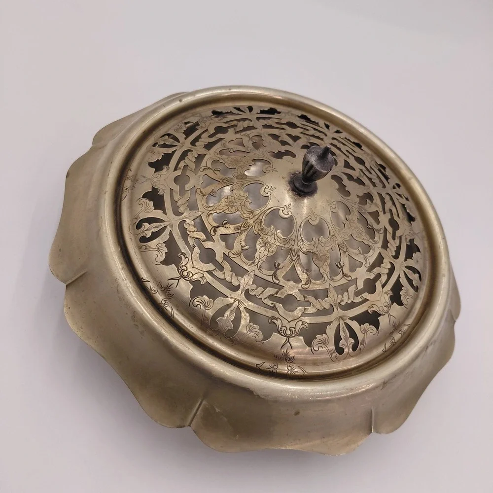 Vtg Silver Plate Dish Flower Frog Floral Potpourri 2455 Victorian Ornate Style‎
